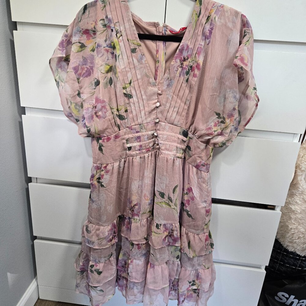 (Sold) Guess Eco Elli Mini Dress Pink L NWOT Floral